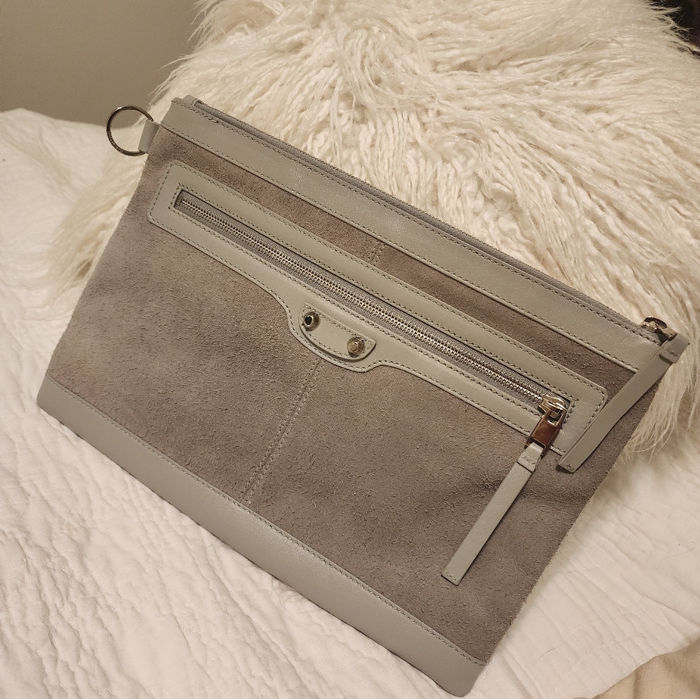 Balenciaga Suede Leather Clutch Limited Edition Grey